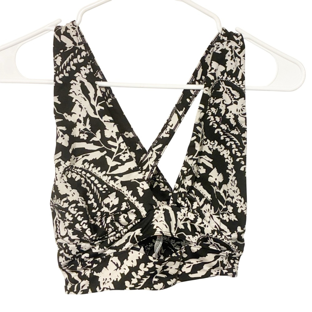 Free People Movement Small Crisscross Back Halter Top‎ Black White Sports Bra